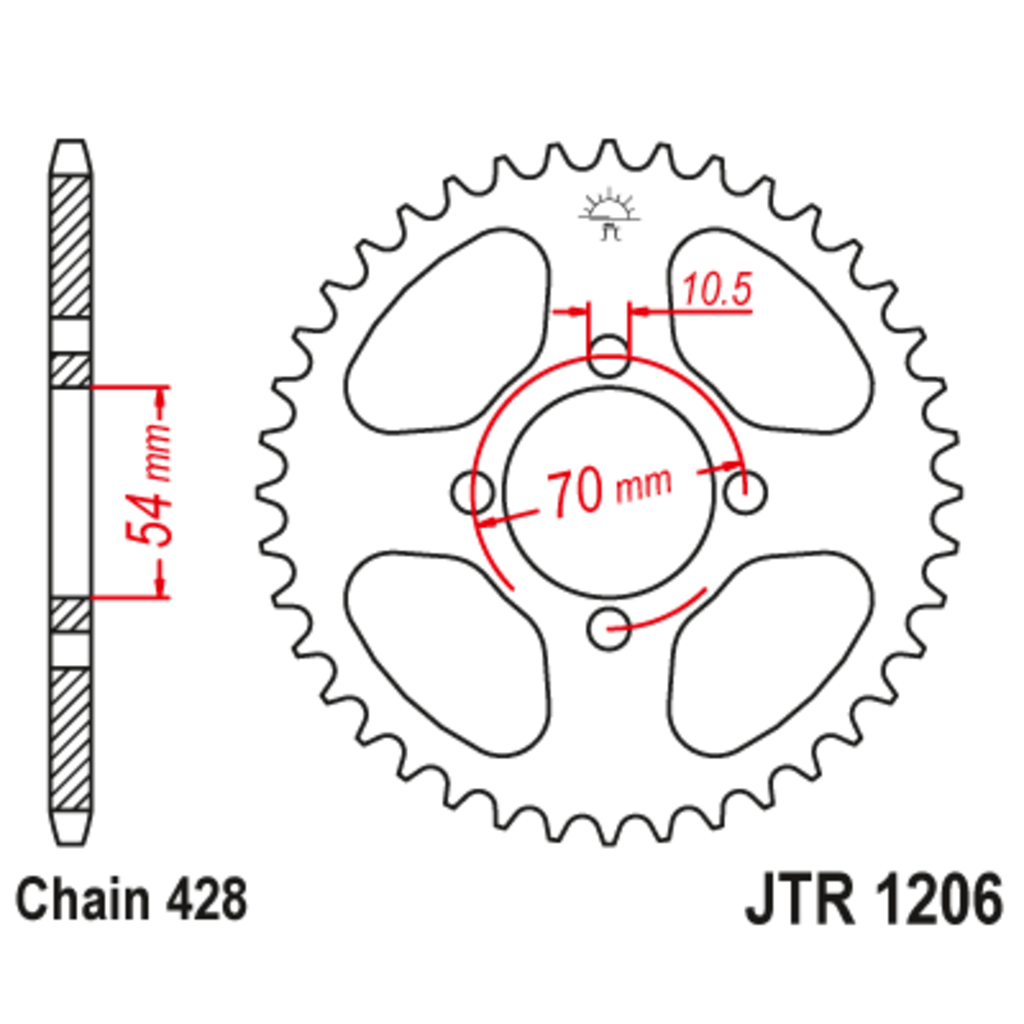 JT Звезда задняя (ведомая),(сталь) JT 1206.42