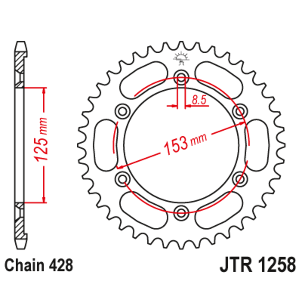 JT Звезда задняя (ведомая),(сталь) JT 1258.54