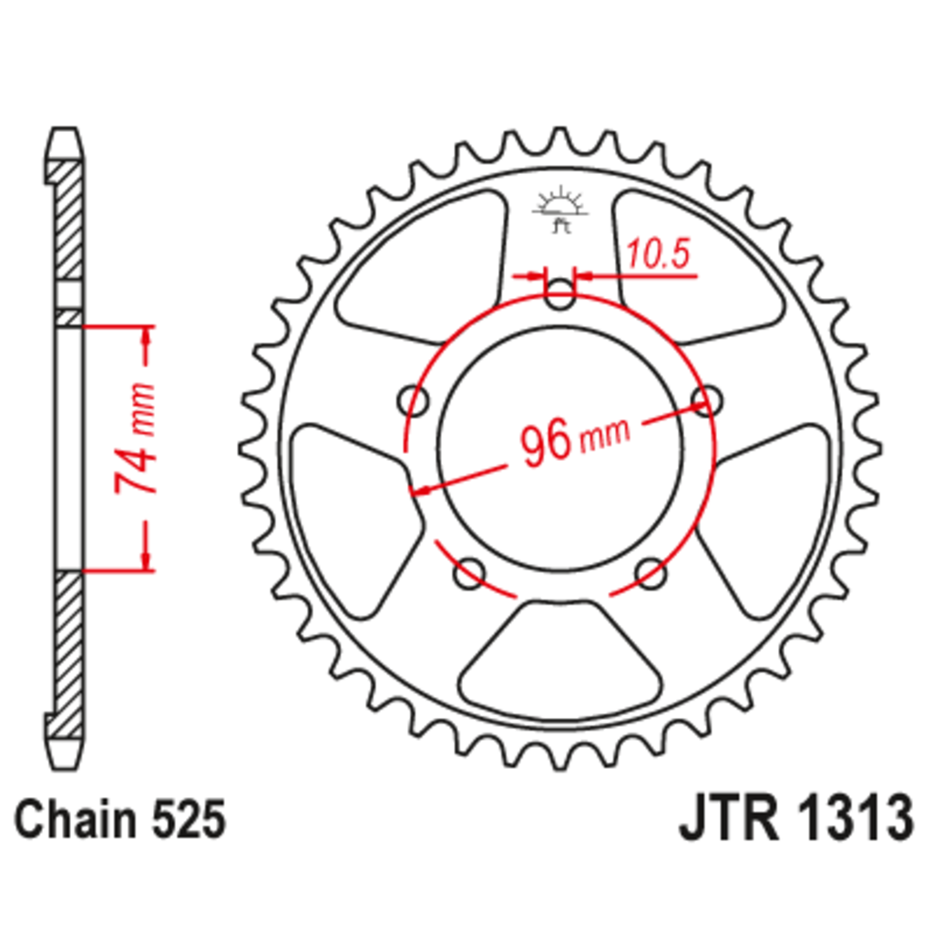 JT Звезда задняя (ведомая),(сталь) JT 1313.40