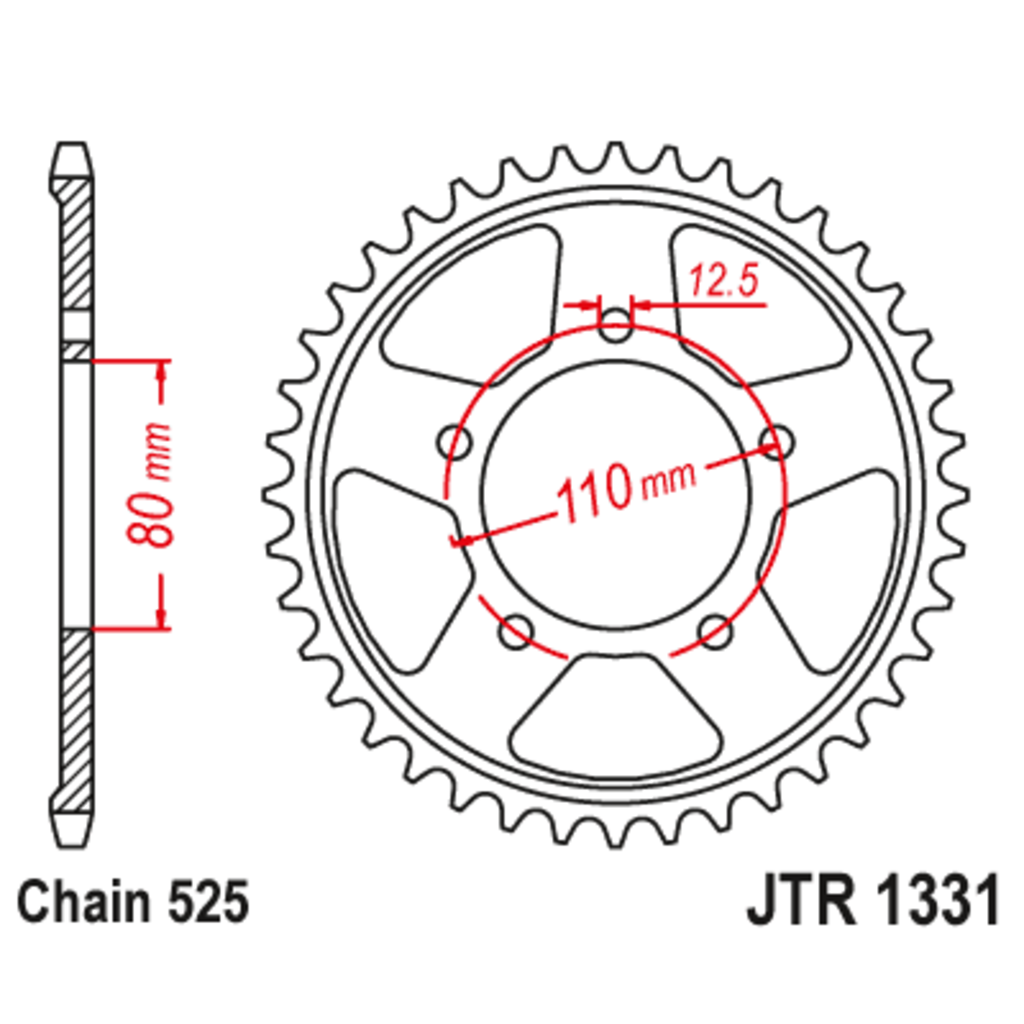 JT Звезда задняя (ведомая),(сталь) JT 1331.42ZBK