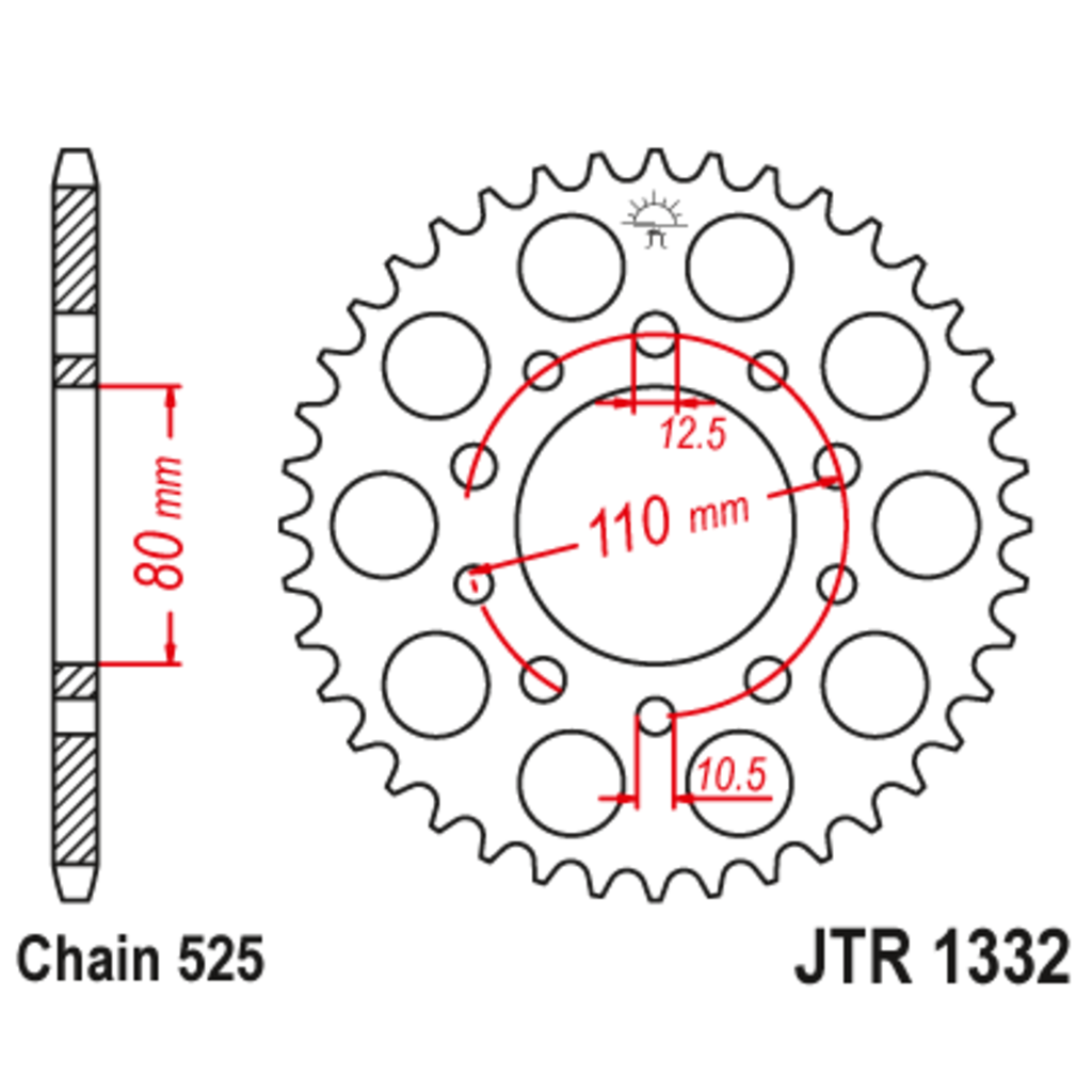 JT Звезда задняя (ведомая),(сталь) JT 1332.38