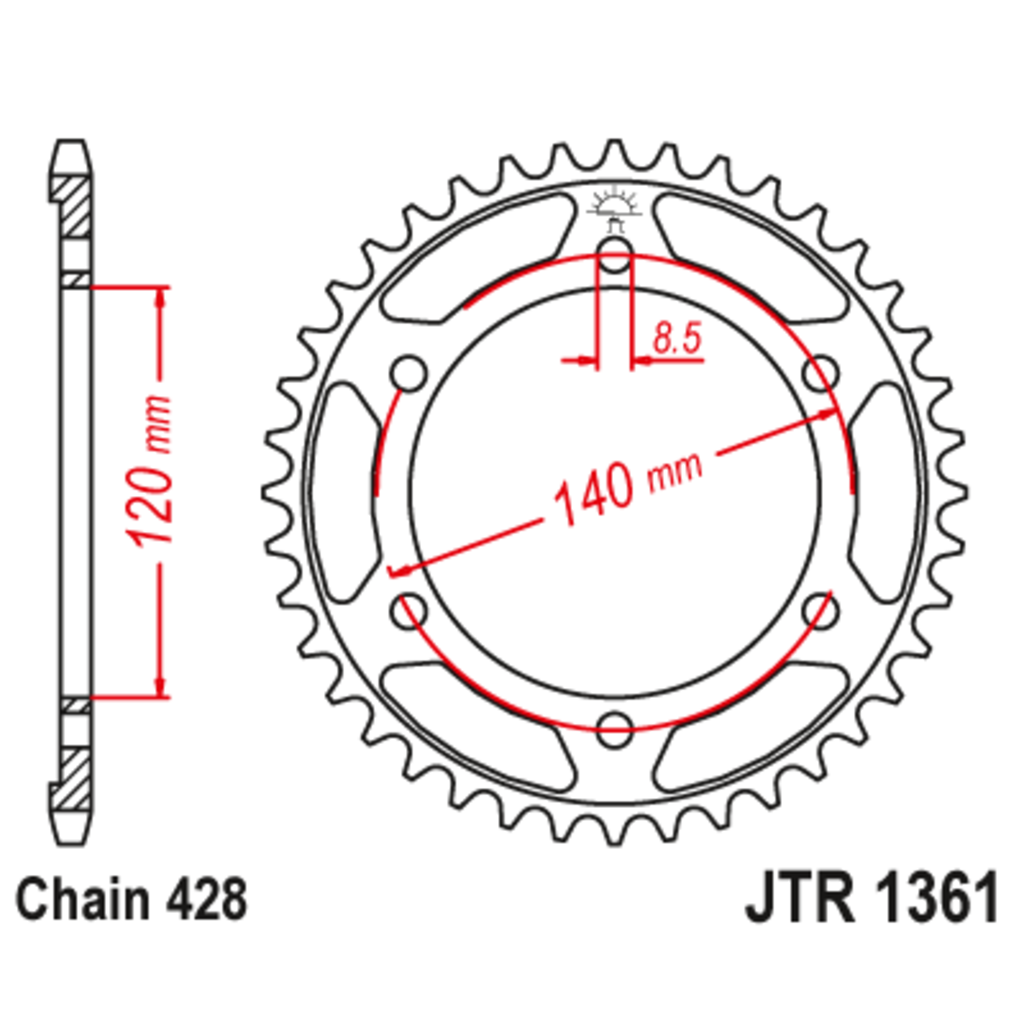 JT Звезда задняя (ведомая),(сталь) JT 1361.50