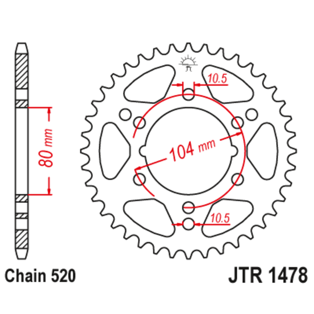 JT Звезда задняя (ведомая),(сталь) JT 1478.38