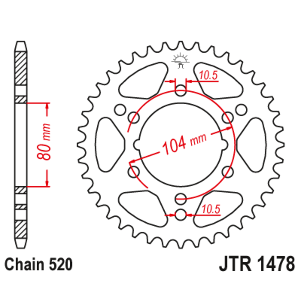 JT Звезда задняя (ведомая),(сталь) JT 1478.40