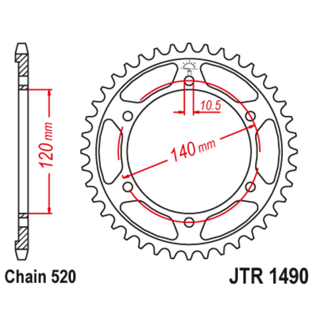 JT Звезда задняя (ведомая),(сталь) JT 1490.45