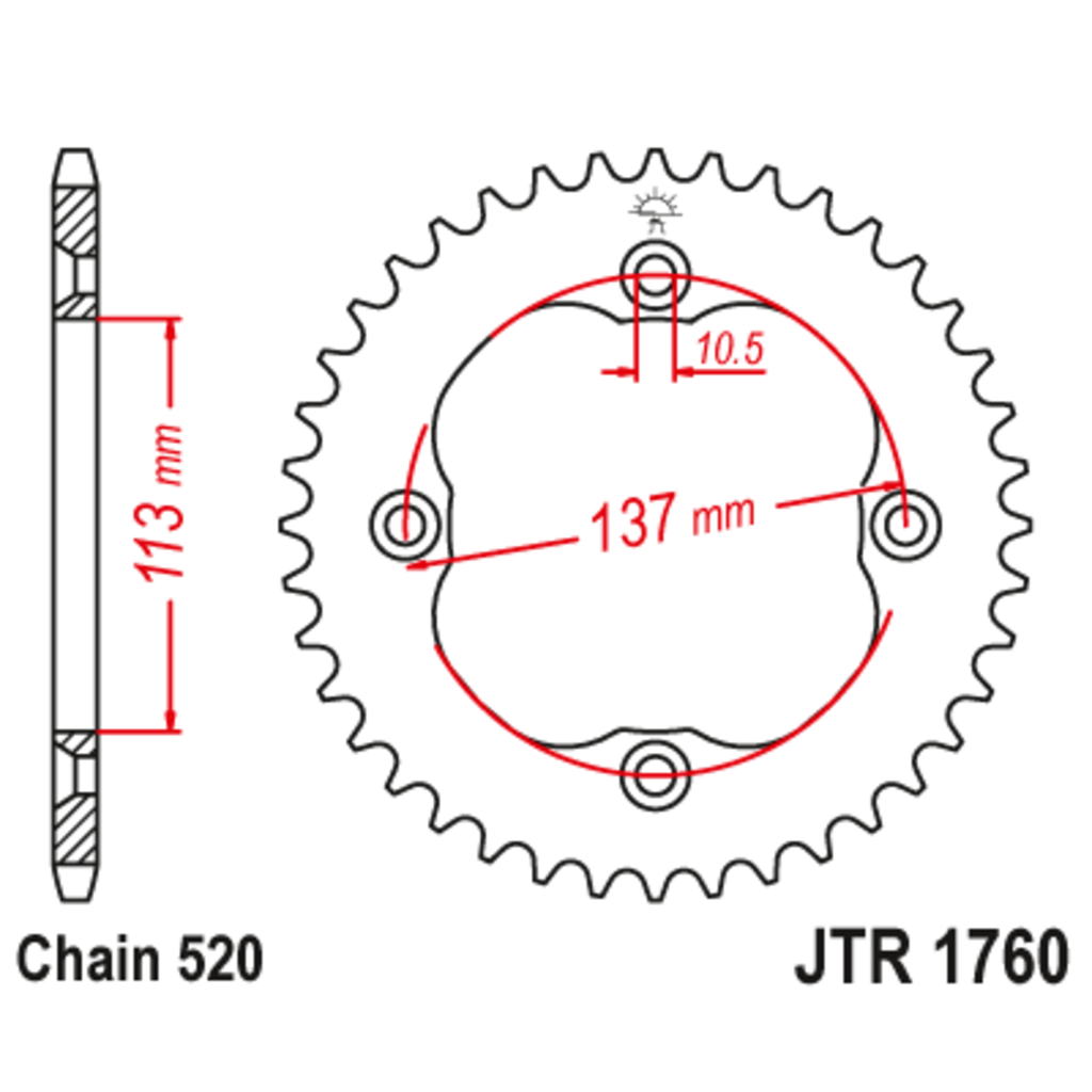 JT Звезда задняя (ведомая),(сталь) JT 1760.36