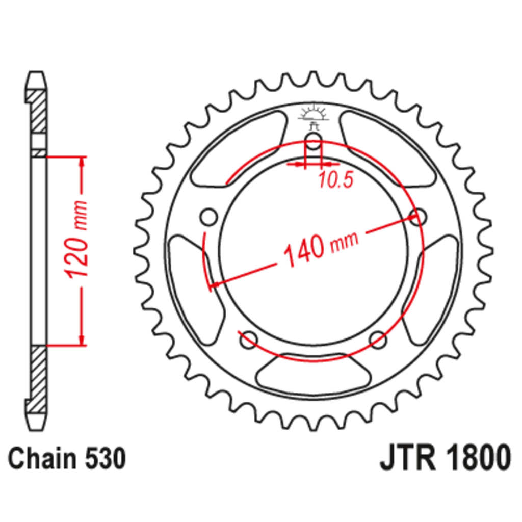 JT Звезда задняя (ведомая),(сталь) JT 1800.40