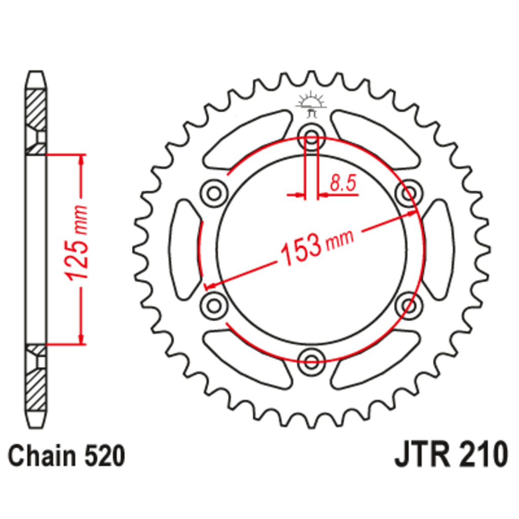 JT Звезда задняя (ведомая),(сталь) JT 210.50SC