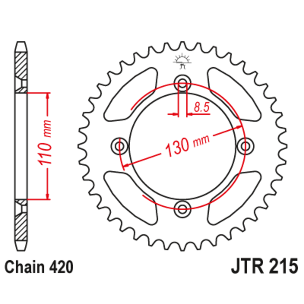 JT Звезда задняя (ведомая),(сталь) JT 215.50