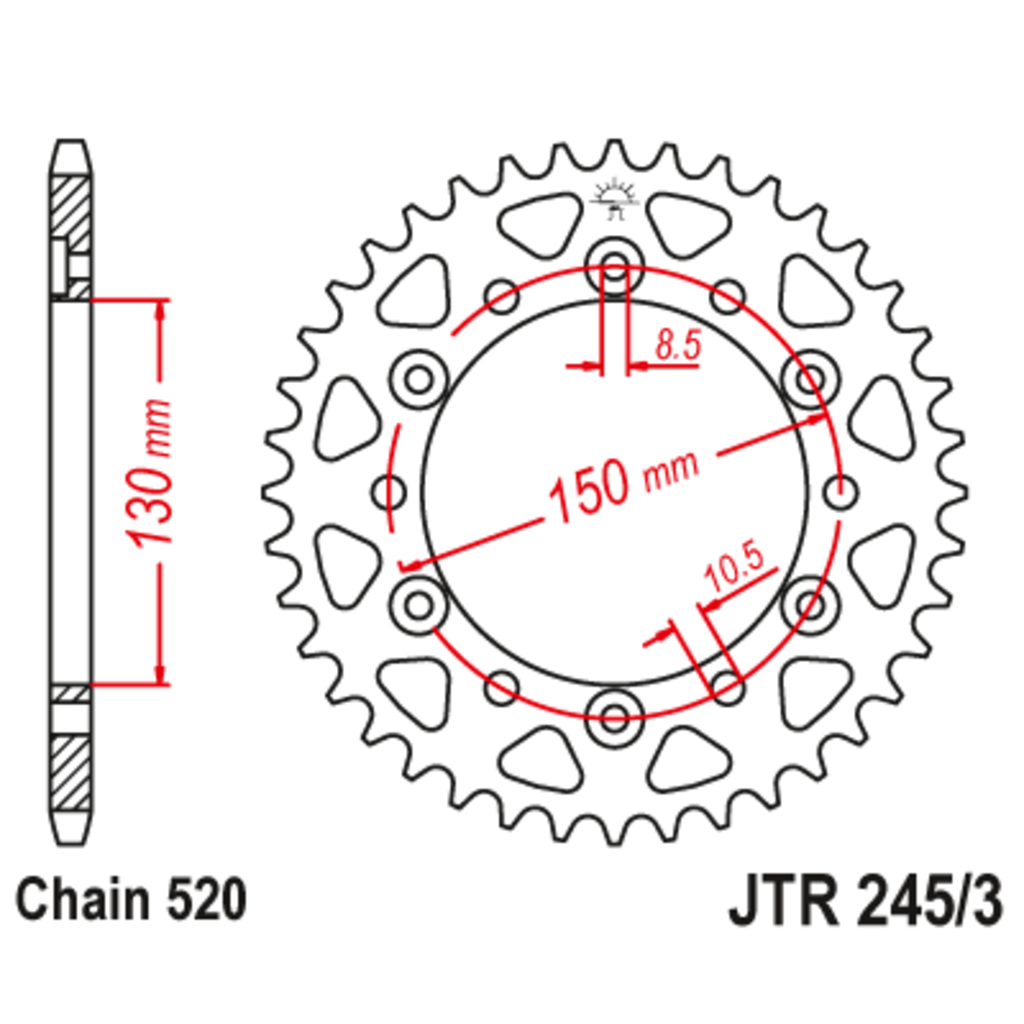 JT Звезда задняя (ведомая),(сталь) JT 245/3.43