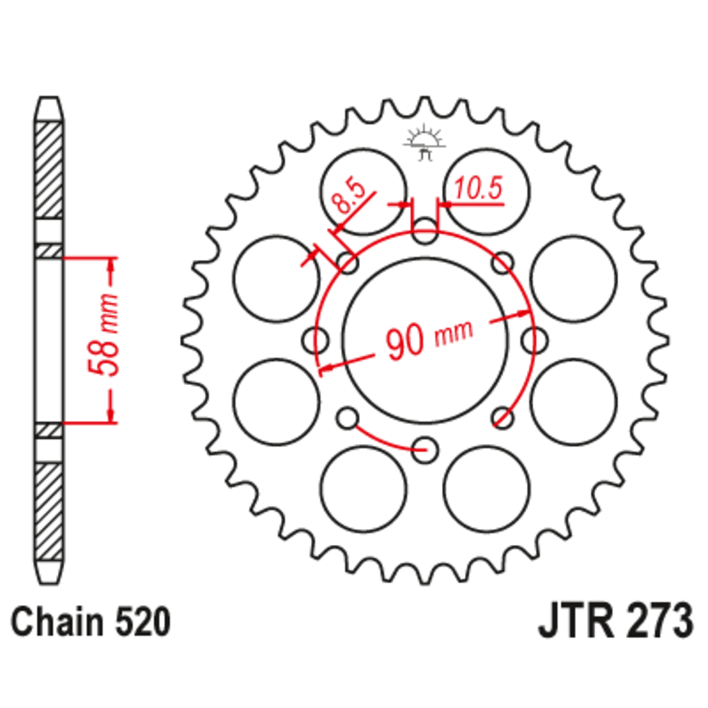 JT Звезда задняя (ведомая),(сталь) JT 273.44