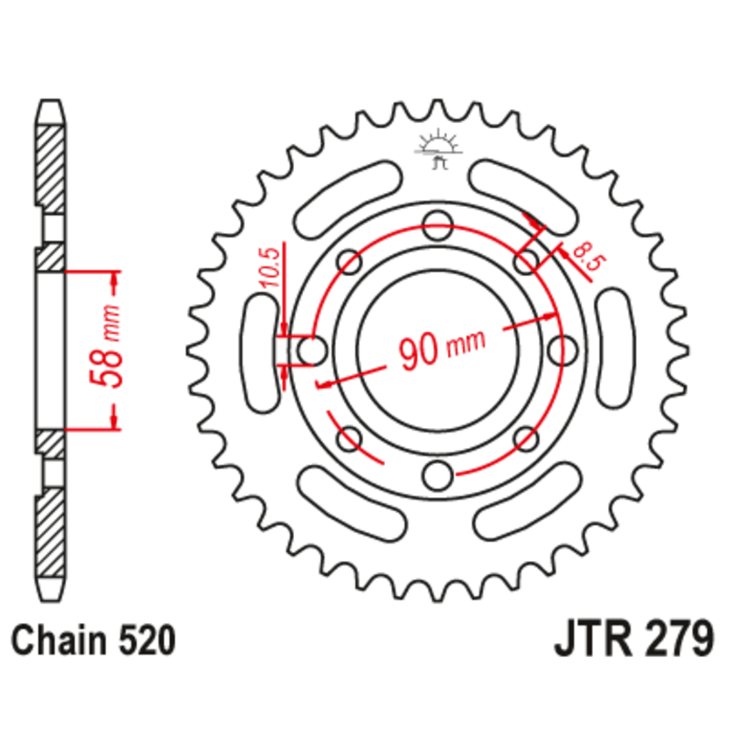 JT Звезда задняя (ведомая),(сталь) JT 279.31