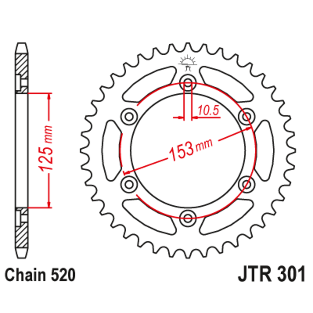 JT Звезда задняя (ведомая),(сталь) JT 301.40