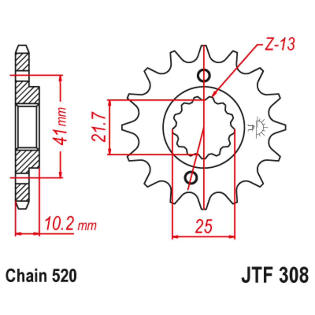 JT Звезда ведущая , с демпфером, JT 308.15RB