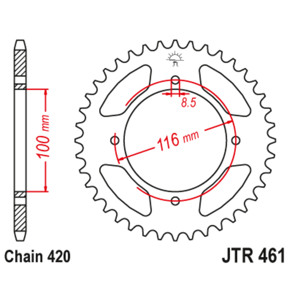 JT Звезда задняя (ведомая),(сталь) JT 461.51