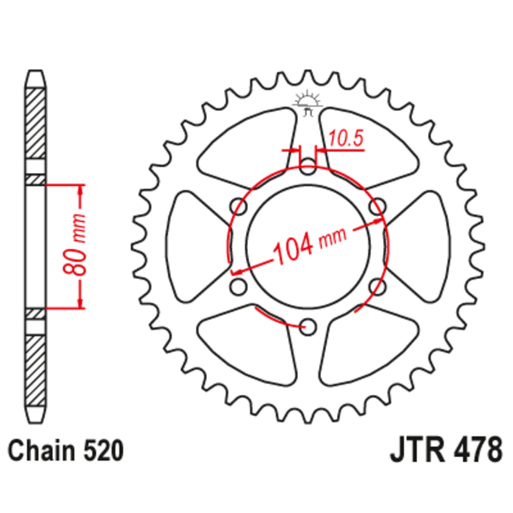 JT Звезда задняя (ведомая),(сталь) JT 478.43ZBK