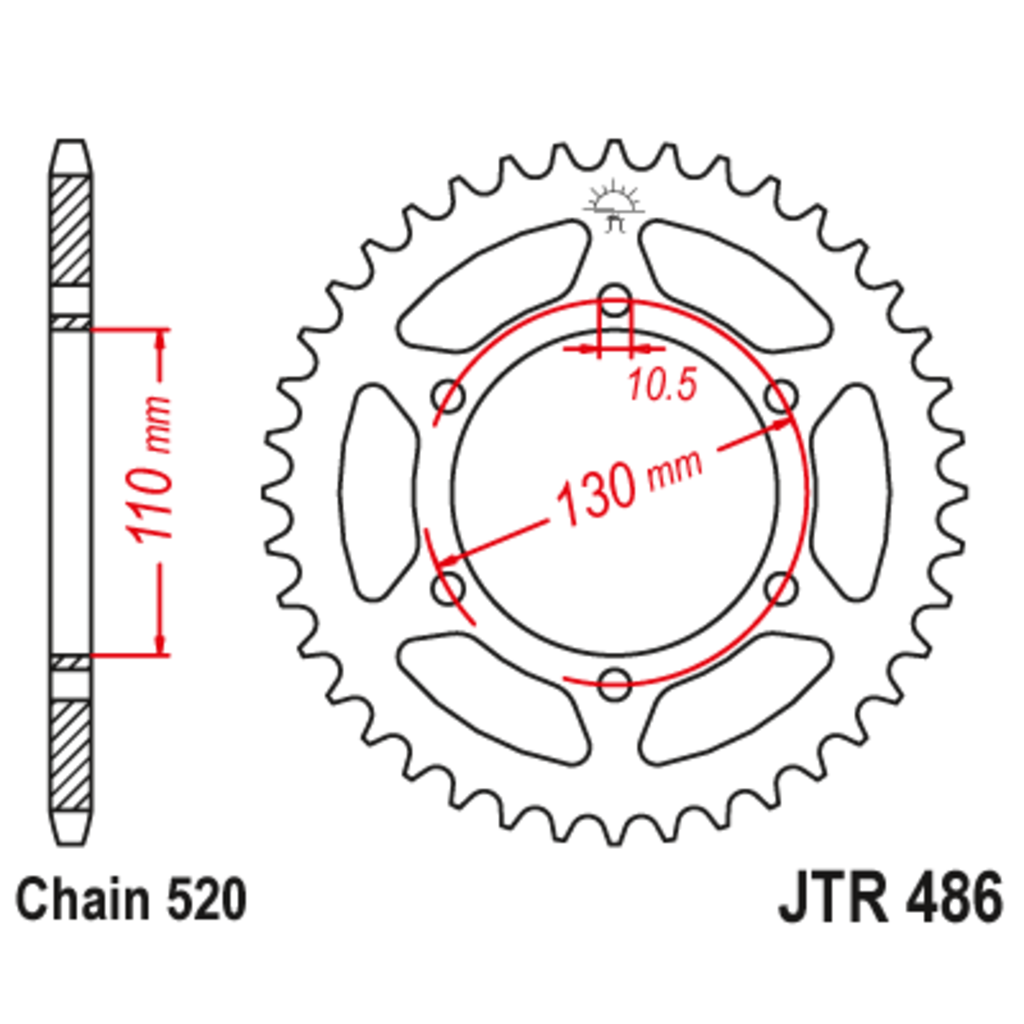 JT Звезда задняя (ведомая),(сталь) JT 486.41