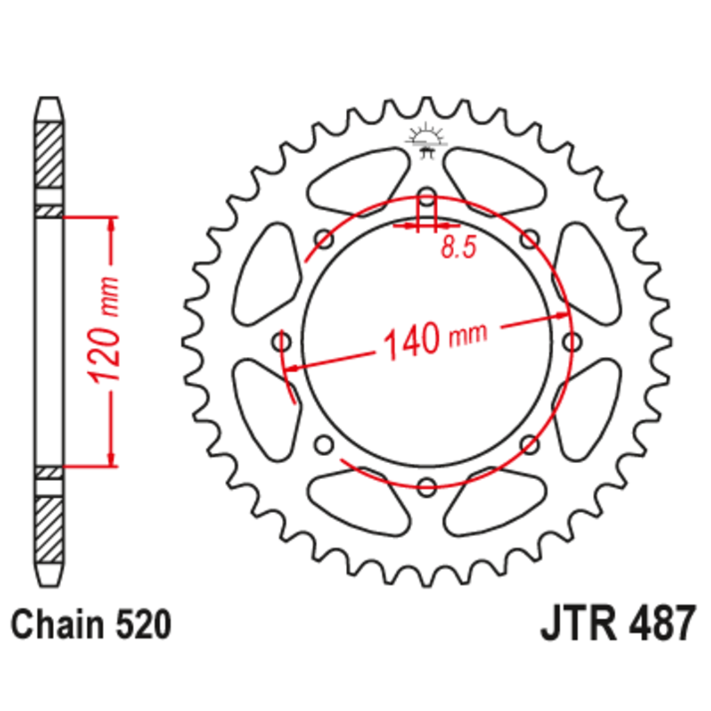 JT Звезда задняя (ведомая),(сталь) JT 487.43