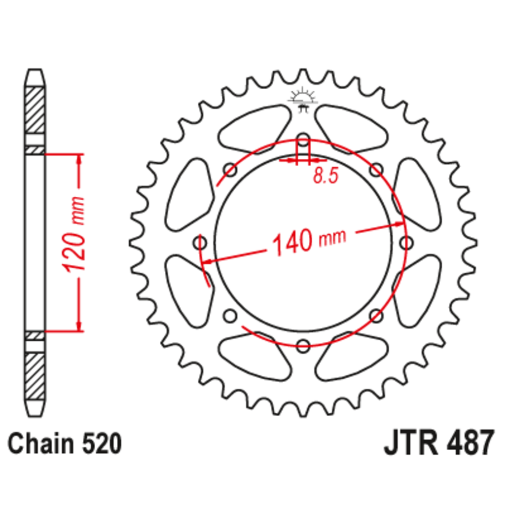 JT Звезда задняя (ведомая),(сталь) JT 487.44
