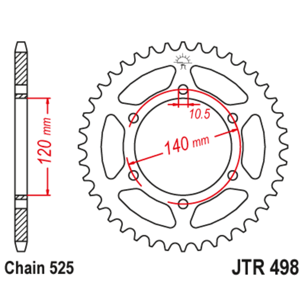 JT Звезда задняя (ведомая),(сталь) JT 498.46