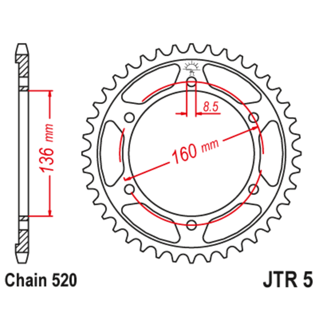 JT Звезда задняя (ведомая),(сталь) JT 5.47