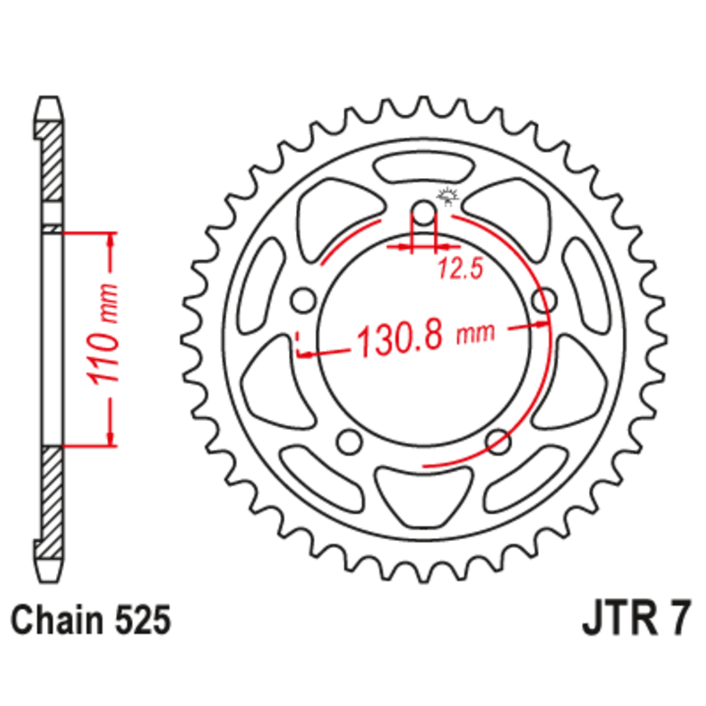 JT Звезда задняя (ведомая),(сталь) JT 7.44ZBK