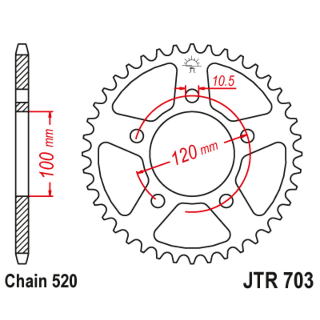 JT Звезда задняя (ведомая),(сталь) JT 703.40