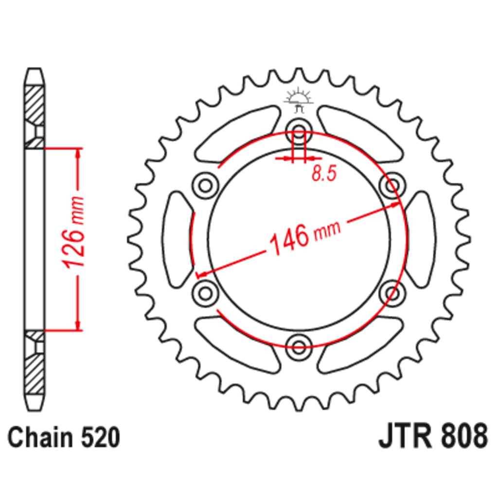 JT Звезда задняя (ведомая),(сталь) JT 808.46