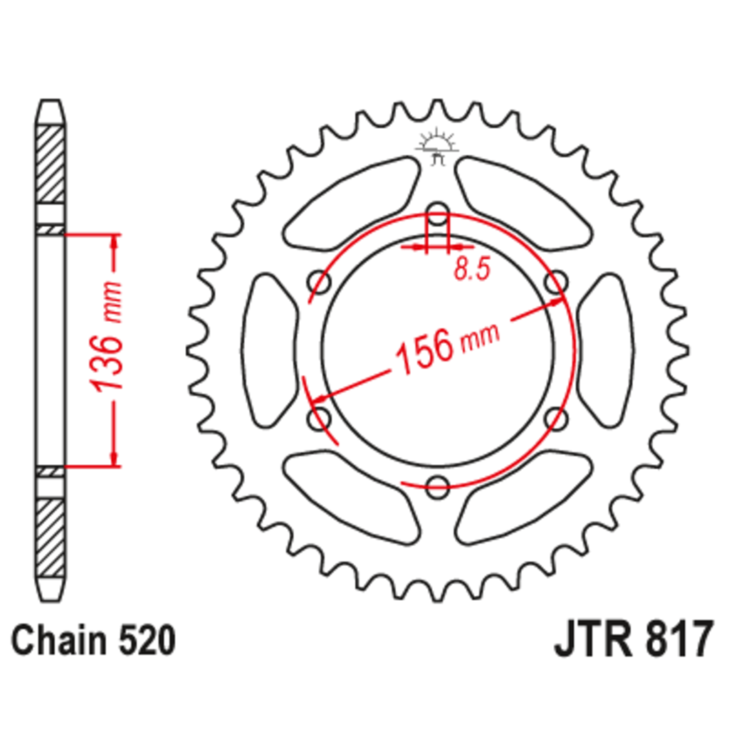 JT Звезда задняя (ведомая),(сталь) JT 817.46