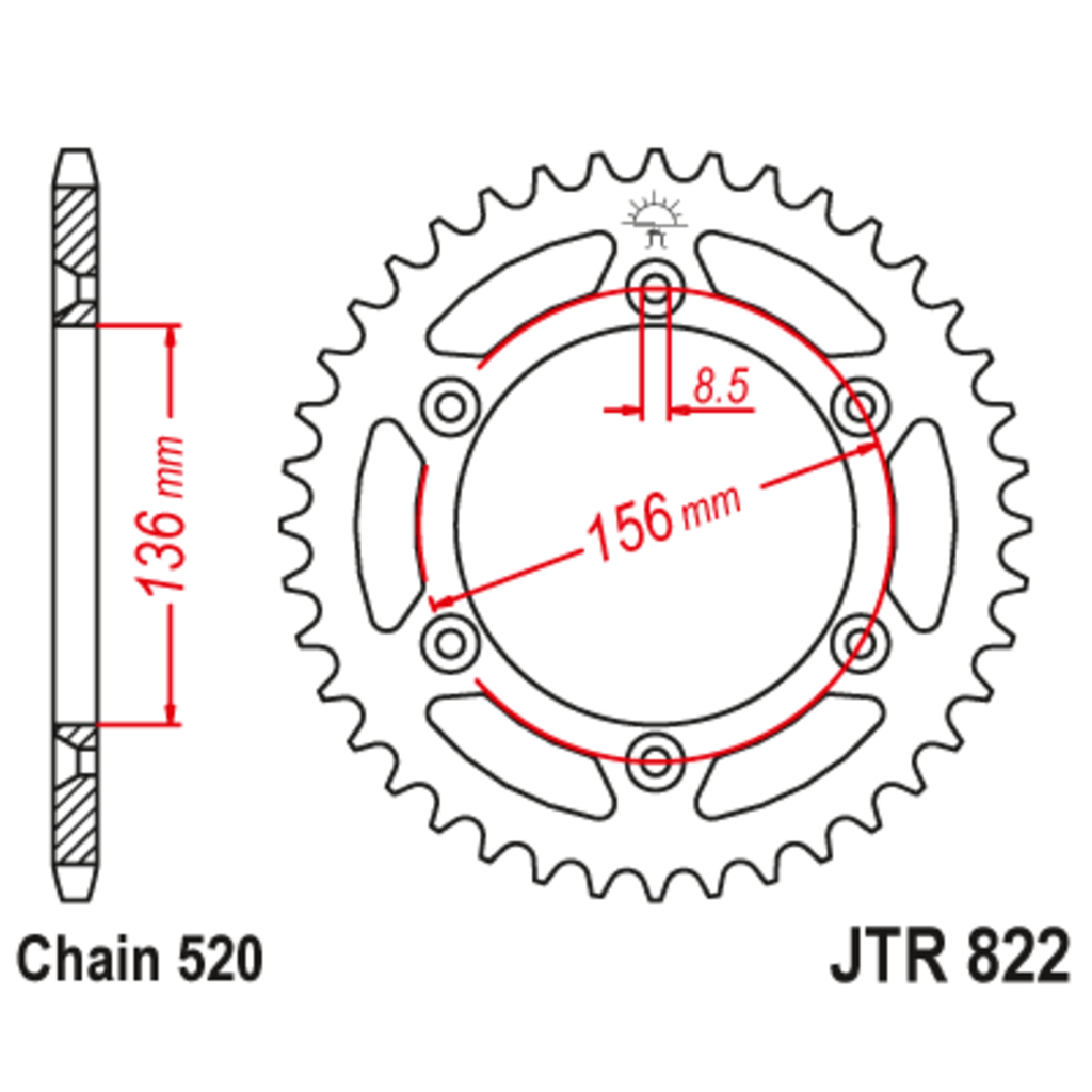 JT Звезда задняя (ведомая),(сталь) JT 822.46