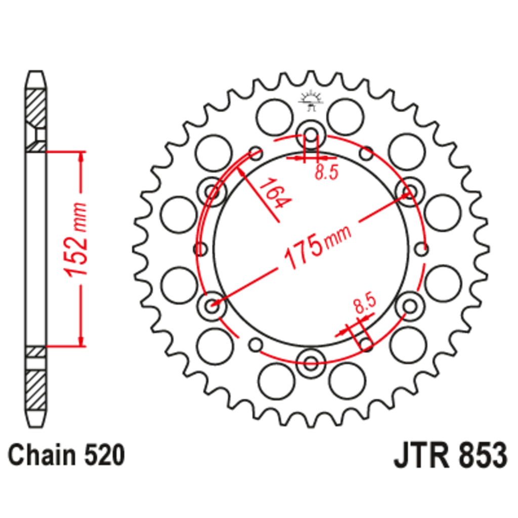 JT Звезда задняя (ведомая),(сталь) JT 853.40