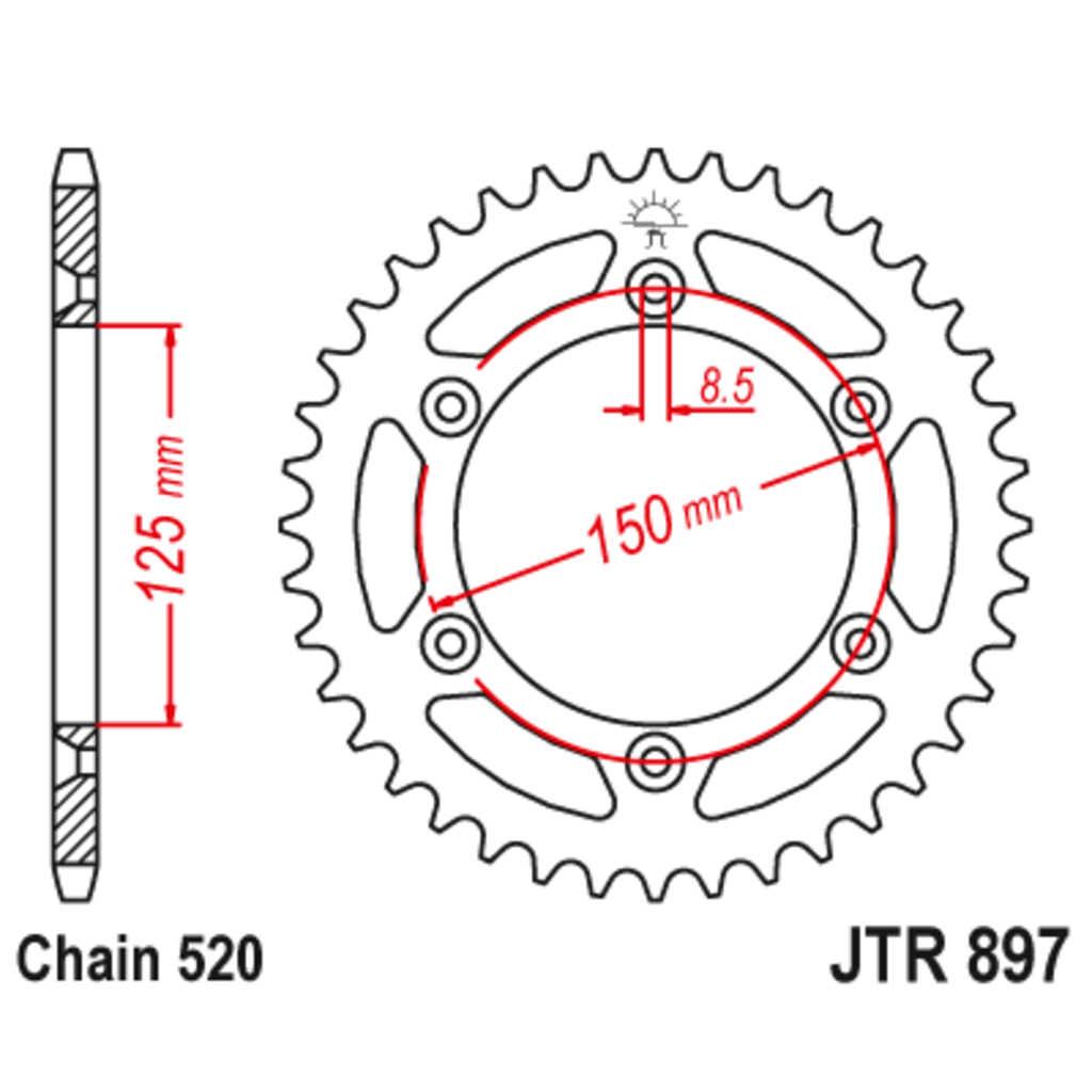 JT Звезда задняя (ведомая),(сталь) JT 897.49SC